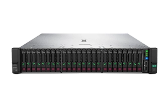 HPE storage server with multiple drive bays and LED indicators.